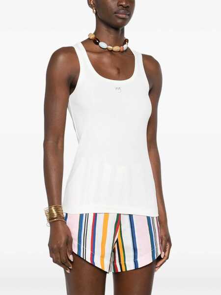 Topuri Pinko Ribbed tank Top with Love Birds logo BIANCO-BIANCANEVE Femei (BM 19689407) 3