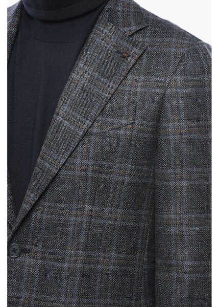 Sacouri CORNELIANI Cc Collection Tartan Check Virgin Wool 2 Pockets Blazer With Blue Barbati (BM 19689515) 3