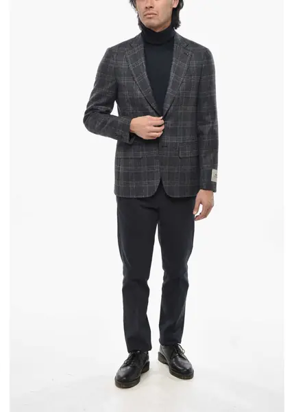 Sacouri CORNELIANI Cc Collection Tartan Check Virgin Wool 2 Pockets Blazer With Blue Barbati (BM 19689515) 4