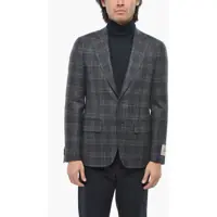 Sacouri elegante Cc Collection Tartan Check Virgin Wool 2 Pockets Blazer With Barbati