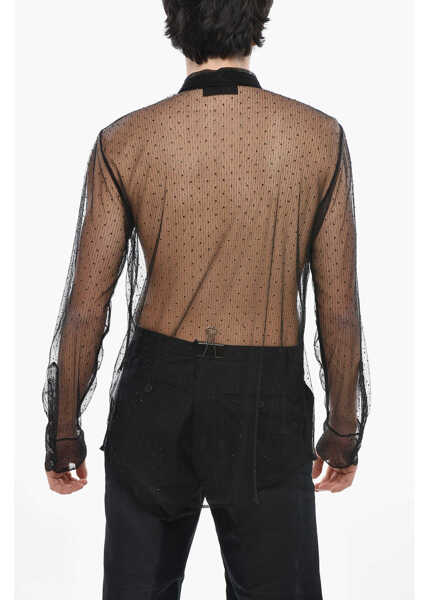 Cravate DSQUARED2 Sheer Tie-Neck Shirt With All-Over Crystals Black Barbati (BM 19689524) 2