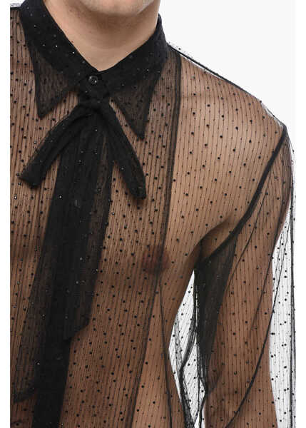 Cravate DSQUARED2 Sheer Tie-Neck Shirt With All-Over Crystals Black Barbati (BM 19689524) 3