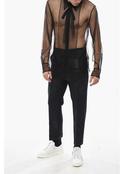 Cravate DSQUARED2 Sheer Tie-Neck Shirt With All-Over Crystals Black Barbati (BM 19689524) 4