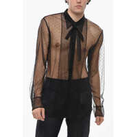 Camasi casual Sheer Tie Neck Shirt With Rhinestones All-Over Barbati