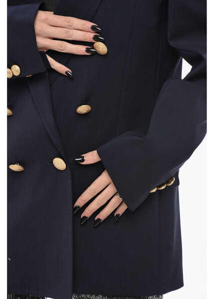 Sacouri DSQUARED2 Double-Breasted Virgin Wool Blazer With Flap Pockets Blue Femei (BM 19689533) 3