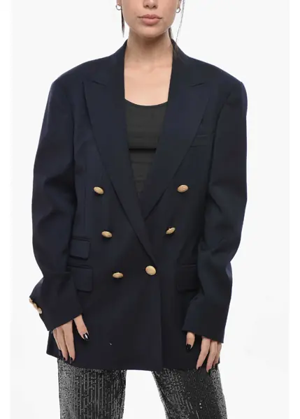 Sacouri DSQUARED2 Double-Breasted Virgin Wool Blazer With Flap Pockets Blue Femei (BM 19689533) 1