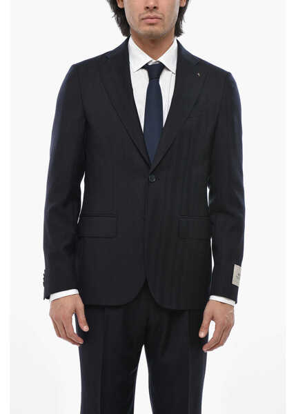 Costume CORNELIANI Cc Collection Herringbone Motif Virgin Wool And Cashmere Sui Blue Barbati (BM 19689545) 2