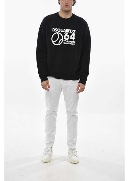 Bluze de trening DSQUARED2 Crew Neck Tennis Club Sweatshirt With Front Print Black Barbati (BM 19689548) 4