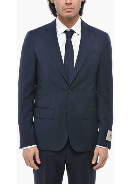 Costume CORNELIANI Cc Collection Solid Color Virgin Wool Suit With Flap Pockets Blue Barbati (BM 19689560) 2