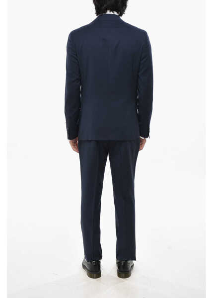 Costume CORNELIANI Cc Collection Solid Color Virgin Wool Suit With Flap Pockets Blue Barbati (BM 19689560) 4