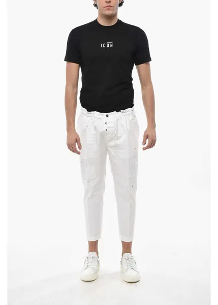Pantaloni casual DSQUARED2 4-Pocketed Cotton Pants With Patches White Barbati (BM 19689563) 4