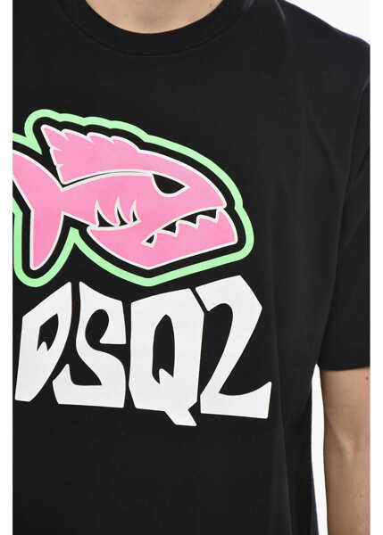Tricouri DSQUARED2 Crew Neck Shark Cotton T-Shirt With Front Print Black Barbati (BM 19689569) 3
