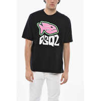 Tricouri Crew Neck Shark Cotton T-Shirt With Front Print Barbati