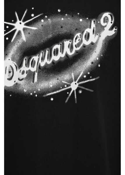 Tricouri DSQUARED2 Crew Neck Cotton T-Shirt With Printed Logo Black Barbati (BM 19689572) 3
