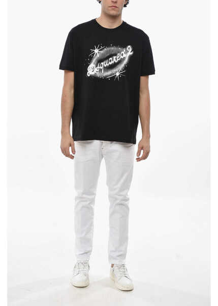 Tricouri DSQUARED2 Crew Neck Cotton T-Shirt With Printed Logo Black Barbati (BM 19689572) 4
