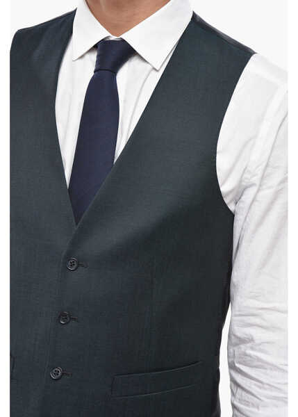 Veste costum CORNELIANI Solid Color Virgin Wool Waistcoat Blue Barbati (BM 19689575) 3