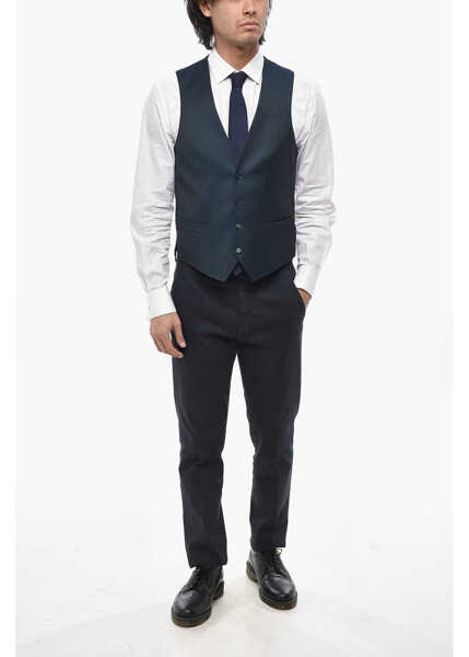 Veste costum CORNELIANI Solid Color Virgin Wool Waistcoat Blue Barbati (BM 19689575) 4