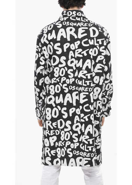 Trenciuri DSQUARED2 Monogram Patterned Denim Trenchcoat With Flap Pockets Black & White Barbati (BM 19689584) 2