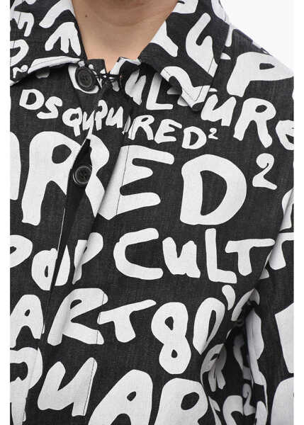 Trenciuri DSQUARED2 Monogram Patterned Denim Trenchcoat With Flap Pockets Black & White Barbati (BM 19689584) 3