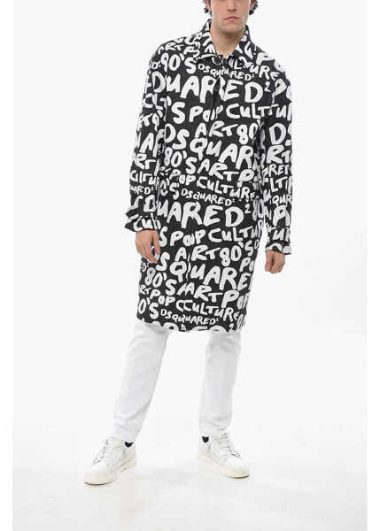 Trenciuri DSQUARED2 Monogram Patterned Denim Trenchcoat With Flap Pockets Black & White Barbati (BM 19689584) 4