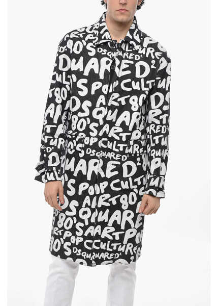 Trenciuri DSQUARED2 Monogram Patterned Denim Trenchcoat With Flap Pockets Black & White Barbati (BM 19689584) 1