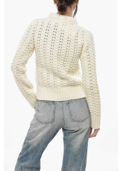 Pulovere Aspesi Openwork Wool Crew Neck Sweater White Femei (BM 19689617) 2