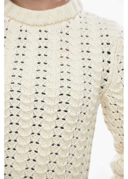Pulovere Aspesi Openwork Wool Crew Neck Sweater White Femei (BM 19689617) 3