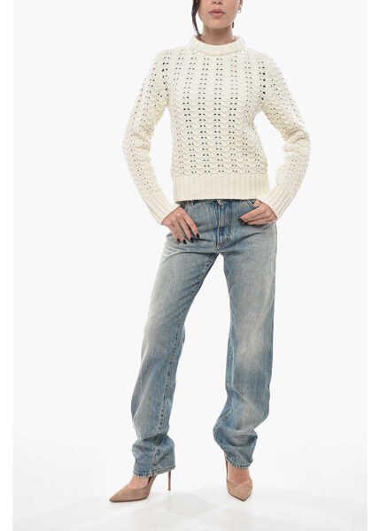 Pulovere Aspesi Openwork Wool Crew Neck Sweater White Femei (BM 19689617) 4