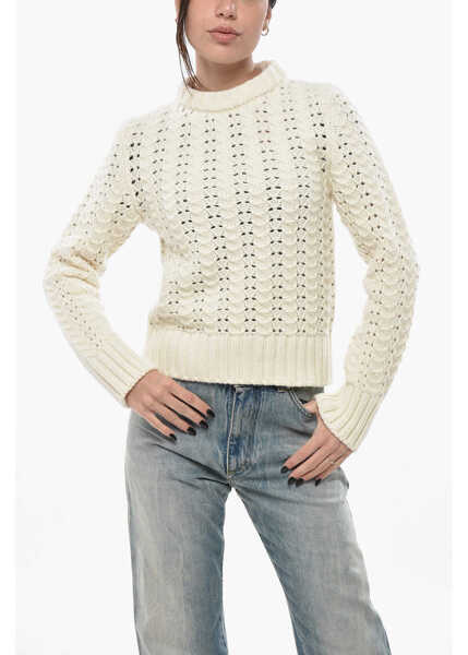 Pulovere Aspesi Openwork Wool Crew Neck Sweater White Femei (BM 19689617) 1