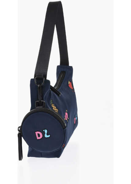 Genti de umar DSQUARED2 Nylon Hobo Bag With Embroideries Blue Fete (BM 19689698) 2