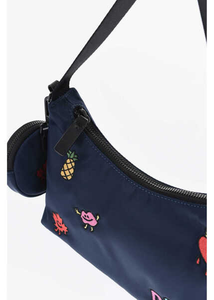 Genti de umar DSQUARED2 Nylon Hobo Bag With Embroideries Blue Fete (BM 19689698) 3