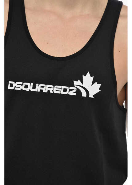 Tricouri DSQUARED2 Cotton Blend Tank Top With Printed Logo Black Barbati (BM 19689734) 3