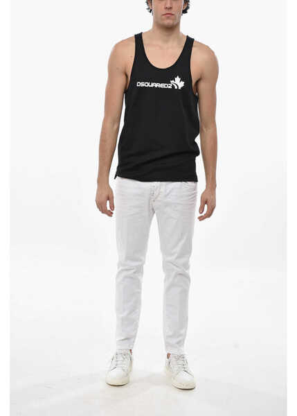 Tricouri DSQUARED2 Cotton Blend Tank Top With Printed Logo Black Barbati (BM 19689734) 4