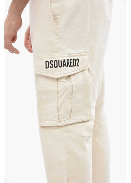 Pantaloni de trening DSQUARED2 Brushed Cotton Cargo Sweatpants With Embossed Logo White Barbati (BM 19689737) 3