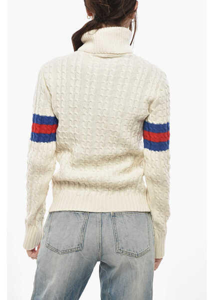 Pulovere Gucci Cable Knit Wool Blend Sweater With Contrasting Bands White Femei (BM 19689755) 2