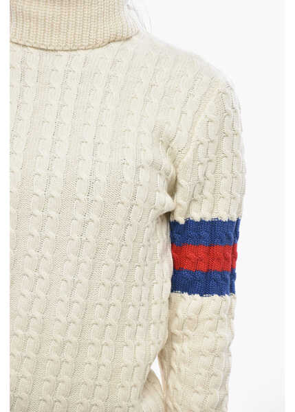 Pulovere Gucci Cable Knit Wool Blend Sweater With Contrasting Bands White Femei (BM 19689755) 3