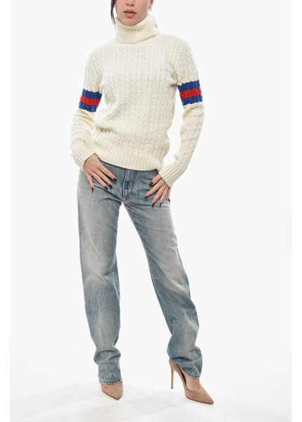 Pulovere Gucci Cable Knit Wool Blend Sweater With Contrasting Bands White Femei (BM 19689755) 4