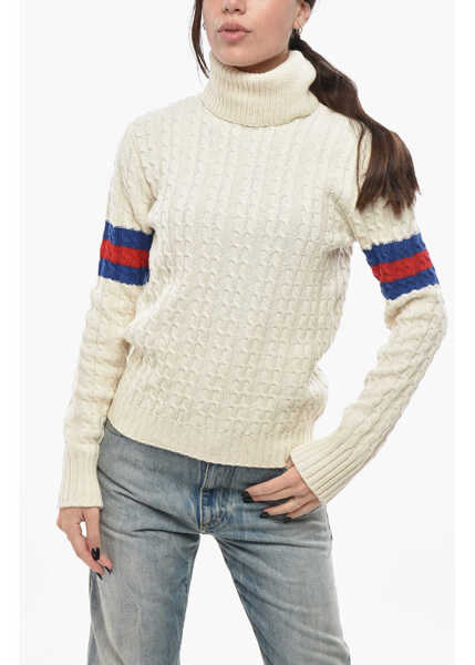 Pulovere Gucci Cable Knit Wool Blend Sweater With Contrasting Bands White Femei (BM 19689755) 1