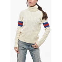 Pulovere Cable Knit Wool Blend Sweater With Contrasting Bands Femei