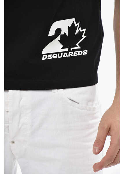 Tricouri DSQUARED2 Crew Neck Cotton T-Shirt With Printed Logo Black Barbati (BM 19689761) 3