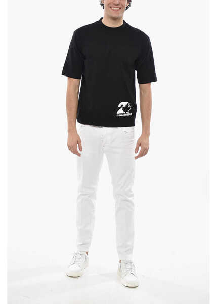 Tricouri DSQUARED2 Crew Neck Cotton T-Shirt With Printed Logo Black Barbati (BM 19689761) 4