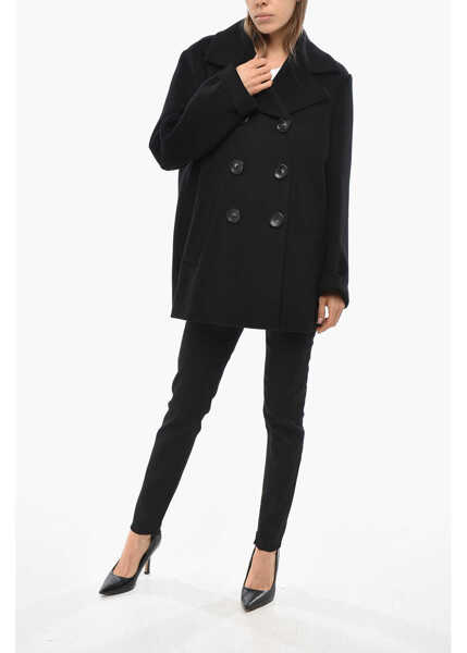 Paltoane Max Mara Sportmax Double-Breasted Livorno Wool Blend Coat Black Femei (BM 19689764) 4