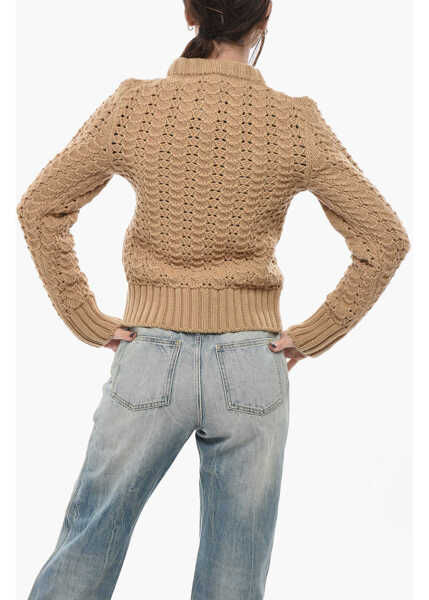 Pulovere Aspesi Openwork Wool Crew Neck Sweater Beige Femei (BM 19689779) 2