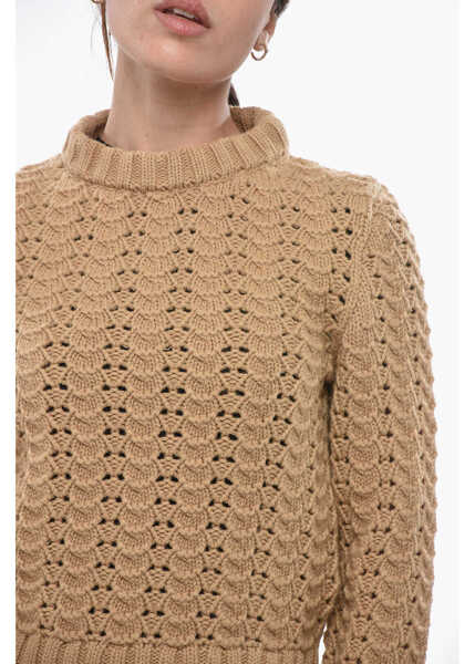 Pulovere Aspesi Openwork Wool Crew Neck Sweater Beige Femei (BM 19689779) 3