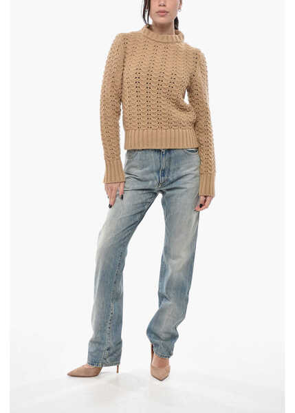 Pulovere Aspesi Openwork Wool Crew Neck Sweater Beige Femei (BM 19689779) 4