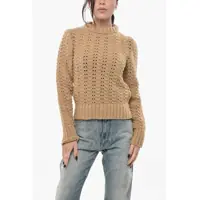 Pulovere Openwork Wool Crew Neck Sweater Femei
