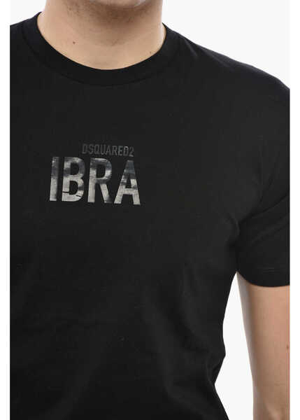 Tricouri DSQUARED2 Crew Neck Ibra T-Shirt With Ton Sur Ton Print Black Barbati (BM 19689797) 3