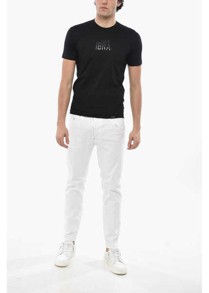 Tricouri DSQUARED2 Crew Neck Ibra T-Shirt With Ton Sur Ton Print Black Barbati (BM 19689797) 4