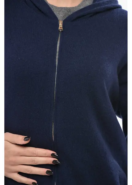 Pulovere BRUNO MANETTI Cashmere Hooded Sweater With Full Zip Blue Femei (BM 19689803) 3