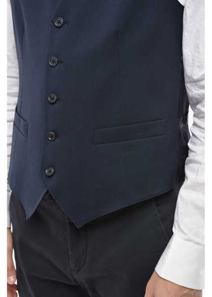 Veste costum CORNELIANI Cc Collection Solid Color Waistcoat With Martingale Blue Barbati (BM 19689812) 3